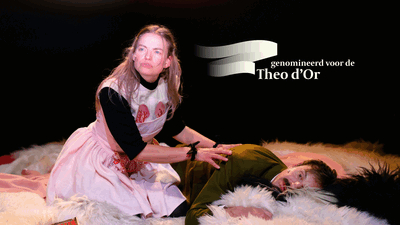 Keja Klaasje Kwestro te zien in een scenefoto, die opgemaakt is als banner voor haar nominatie voor een Theo d'Or.